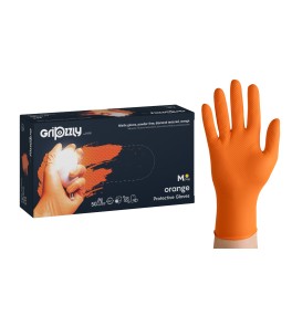 Manusi Nitril Gofrate Diamantate GripZzly, Rezistente la Chimicale si Uleiuri, 50 buc, portocalii