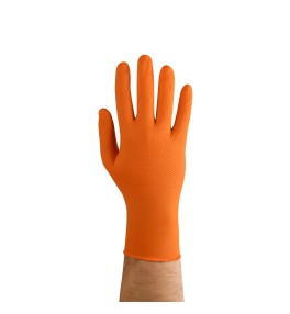 Manusi Nitril Gofrate Diamantate GripZzly, Rezistente la Chimicale si Uleiuri, 50 buc, portocalii