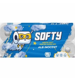 Hartie igienica Softy, 3 straturi, alba, 120 portii, 12 m, 10 role/set